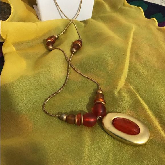 Vintage Necklace & Earrings Set Goldtone & Red Oval Beaded Necklace & Earrings - Picture 13 of 16